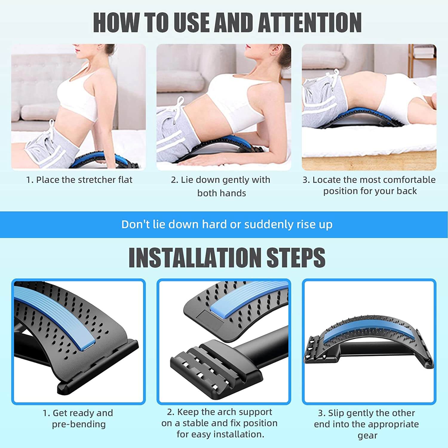 Lumbar Back Stretcher, Multi-Level Orthopedic Back Massager for herniated  disc, Scoliosis, Sciatica Pain Relief and Decompression - Black&Blue